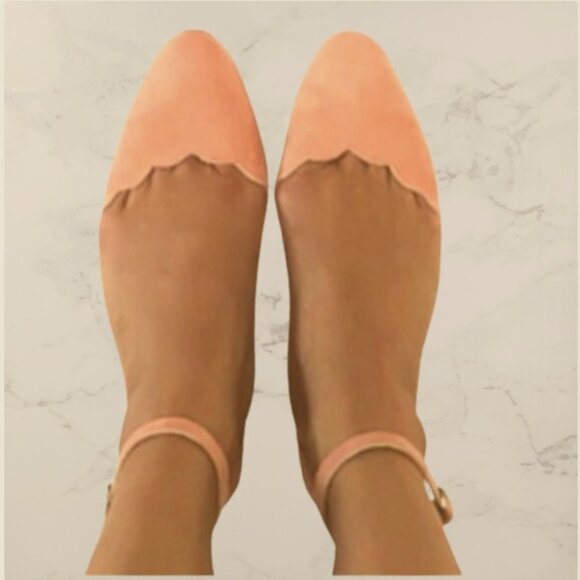 Sam Edelman LARA Scalloped Edge Ankle Strap Block Heel Pumps, Pink 9.5 - Picture 1 of 11